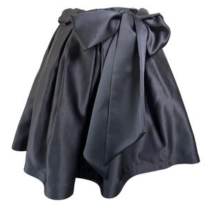 Tadashi Shoji Black Satin A-Line Skirt with Dramatic Bow